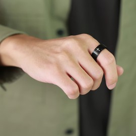 ANIEJUFI 8MM Stainless Steel Cross Christian Ring Classic Plain Spinner Wedding Band for Men Women Black Size 12