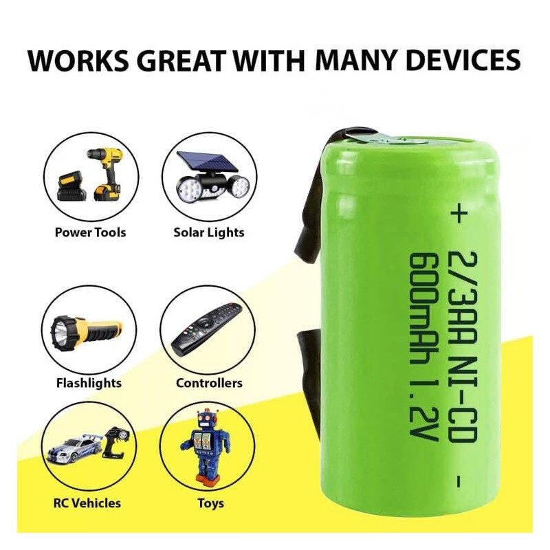 Odstore AA Ni-Cd 1.2V 2/3AA 600mAh Rechargeable Battery - 6pcs