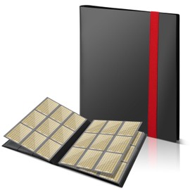 Trading Card Album, Large Scrapbook Cards with 360 Side Loading Pocket, Card Binder for Trading Card 9 Pocket, Card Folder Waterproof, Black Card Binder with Red Strap