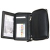 FLW Women's Black Metal Zip-Around Genuine Leather Wallet