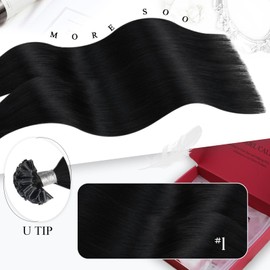 Moresoo U Tip Hair Extensions Human Hair Black Remy Pre Bonded Utip Hair Extensions Jet Black #1 Hot Fusion Keratin Bond Extensions Human Hair 50 Strands 40g 14 Inch