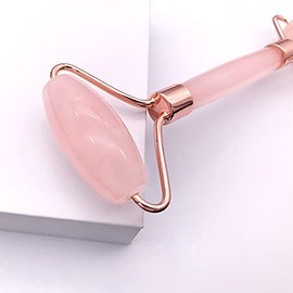 Quartz Rose Jade Roller and Gua Sha Facial Set Kit for Face Skincare, Stone Sculpting Tool, Massager Roller for Skin Care,Gift For Men And Women (Rose)