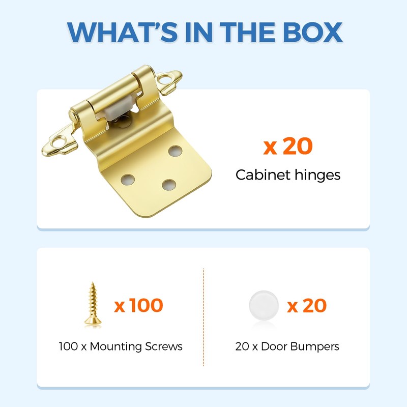 JOYDECOR 60 Pack 30 Pairs 3/8 Inch Overlay Gold Cabinet