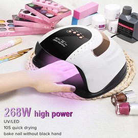 Yakiter UV Nail Lamp, 268W LED Nail Lamp, Intelligent Infrared Automatic Sensor LED Nail Dryers, 4 Timer Settings, for Nail Salons and Homes