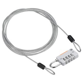 PATIKIL Security Steel Cable with 4 Digit Combination Lock 2M Coated Safety Wire Rope Double Loop Padlock for Outdoor Travel Luggage Grey