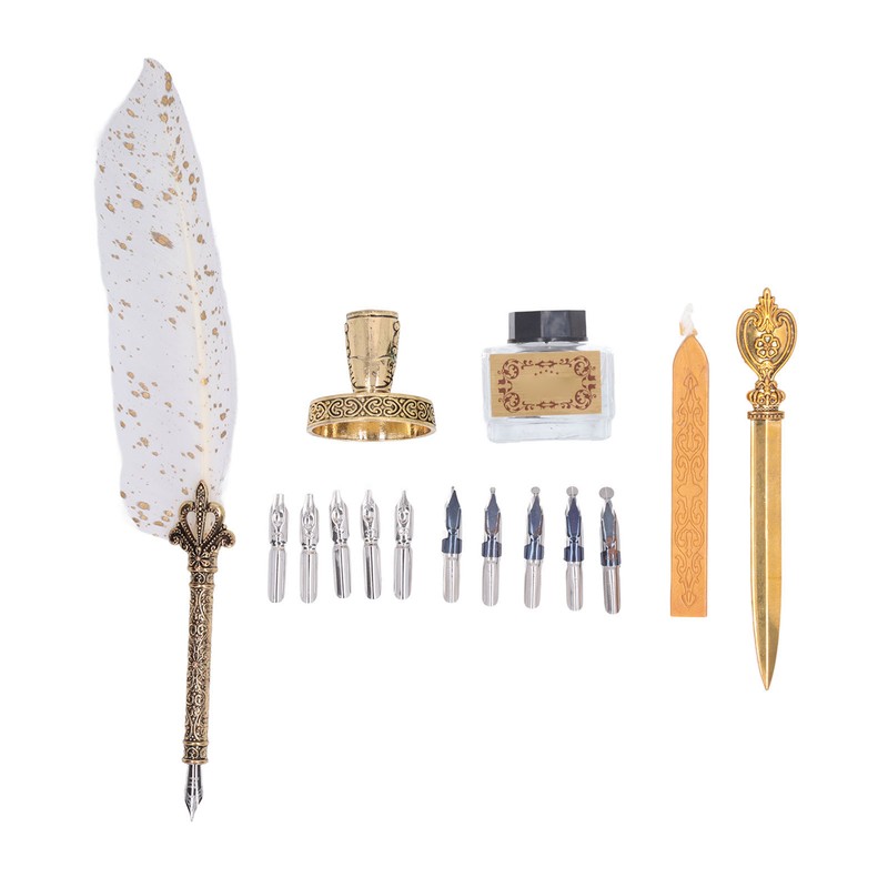 Feather Pen Set with 10 Interchangeable Nib Fire Lacquer Wax