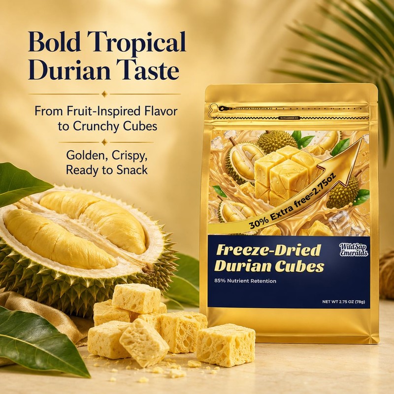 WildSap Emeralds Freeze Dried Durian (78g/2.75 Oz) - Crispy Tropical