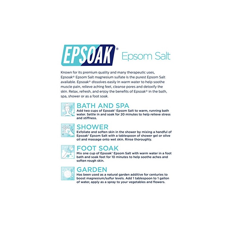 Epsoak Epsom Sal 10 libras Sulfato de magnesio USP, Blanco,