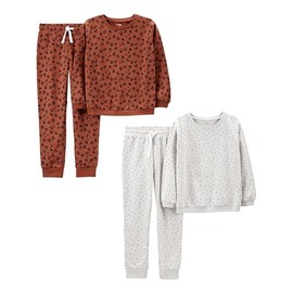 Simple Joys by Carter's Little Girls' 4-Piece Sweatshirt Set, Animal Print/Grey, 4