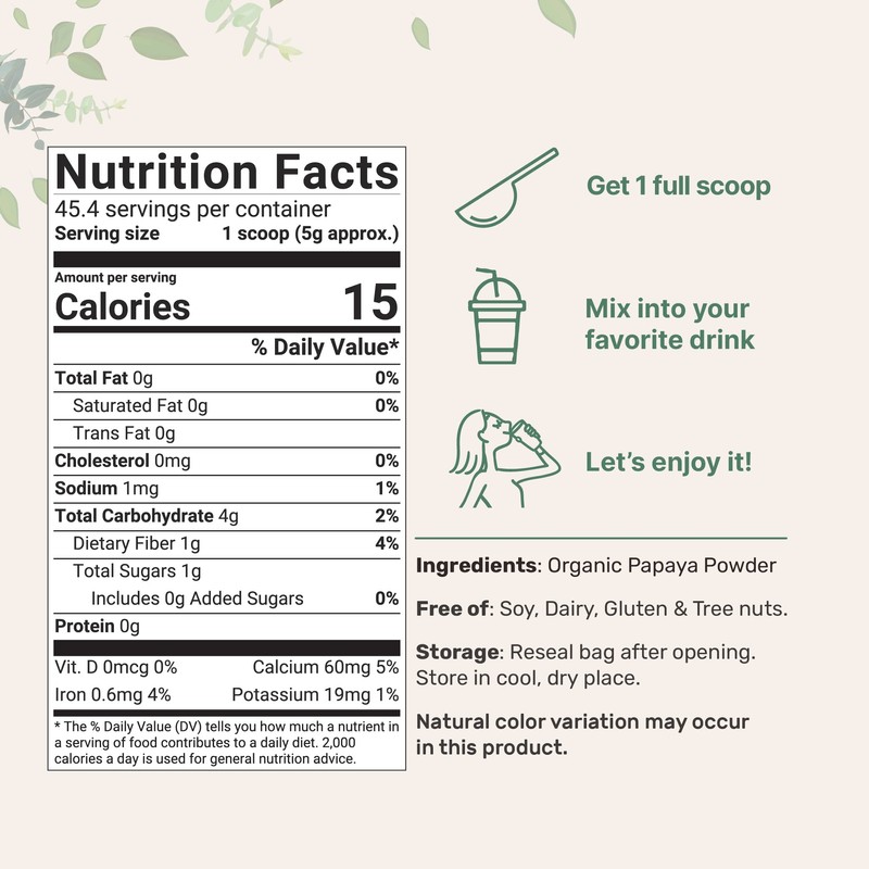 Organic Papaya Powder, 8oz | 100% Natural Fruit Powder |