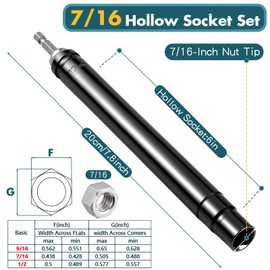 Blulu 7/16'' Power Nut Driver 7.8 Inch Long, Nut Runner Hollow Socket with 1/4" Hex Shank, Fit Long Bolts and Ductwork for Overhead Fastening Applications Operations