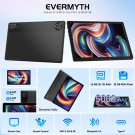 Tablet 10 Inch Android 15 OS GMS Certified Tablets PC 1.8 GHz 5-Core 16 (3+13) GB RAM 32 GB ROM 1 TB Expandable 1280x800 HD IPS Touch Screen 5000 mAh WiFi 6 Bluetooth 5.4 Dual Camera 2025 (Black)