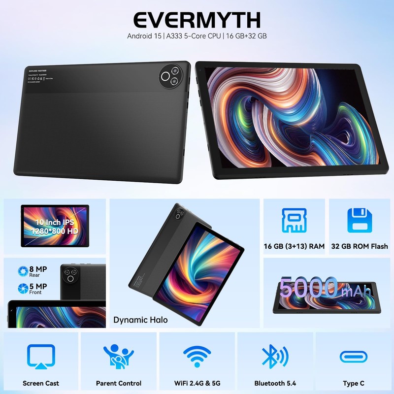 Tablet 10 Inch Android 15 OS GMS Certified Tablets PC