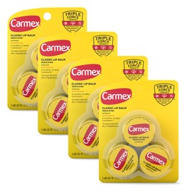 Carmex Tarro de bálsamo labial medicado, hidratante labial para labios secos y agrietados, 0.25 onzas - (4 paquetes de 3)