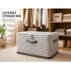 Foldable Storage Box with Lid - Durable Beige Checkered Organizer