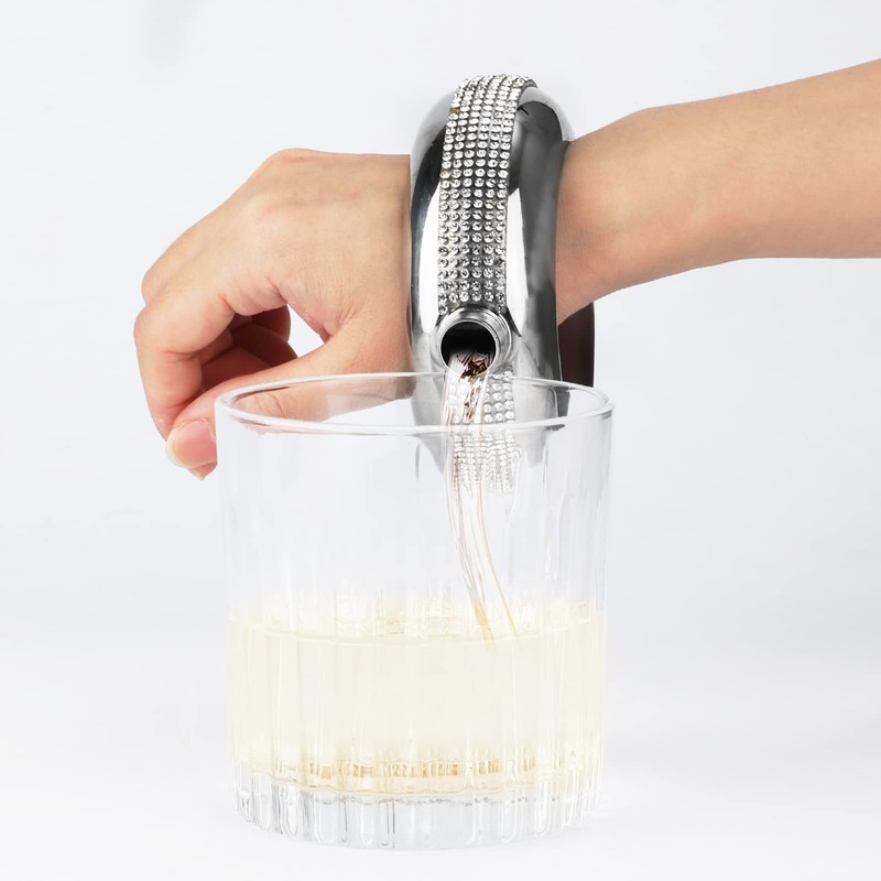 Rhinestone Bracelet Flask for Women, 3.5 oz Bangle Bracelet Flask