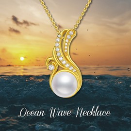 Gold Plated Ocean Wave Pearl Necklace S925 Sterling Silver Pendant Necklaces for Women
