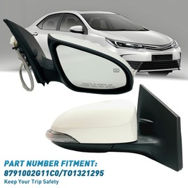 Passenger Right Side Mirror Compatible With Toyota Corolla 2014-2018 With Heated Turn Signal Light Power Glass 7-Pins White
