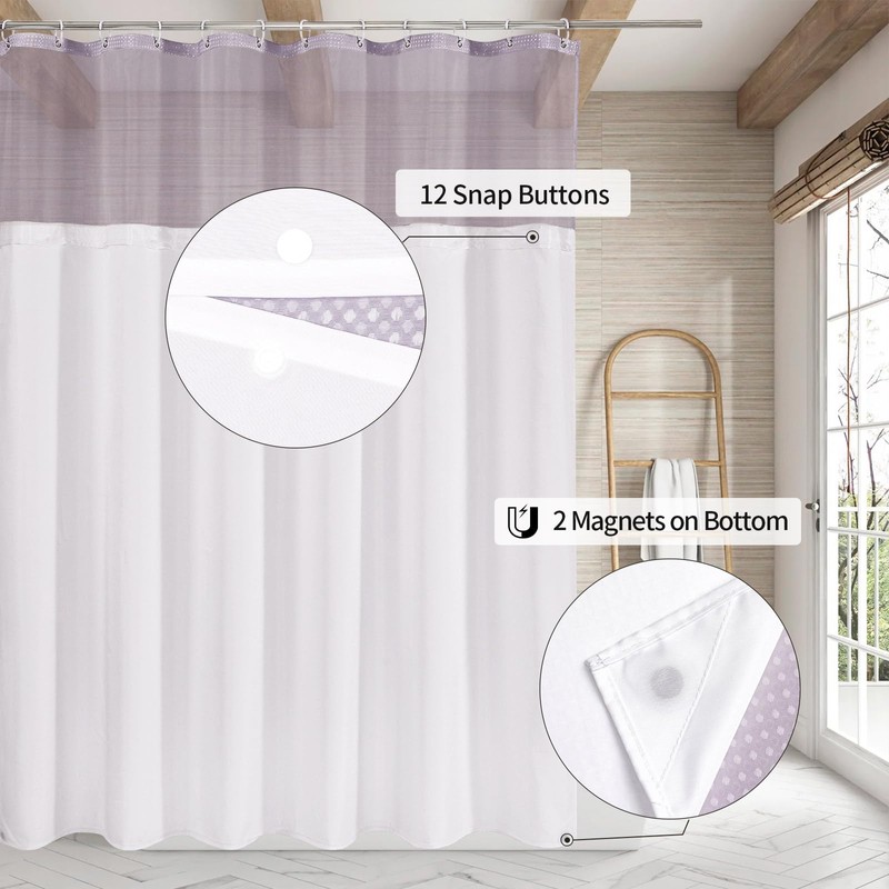 MitoVilla Purple Waffle Shower Curtain with Snap-in Liner, Modern Waffle