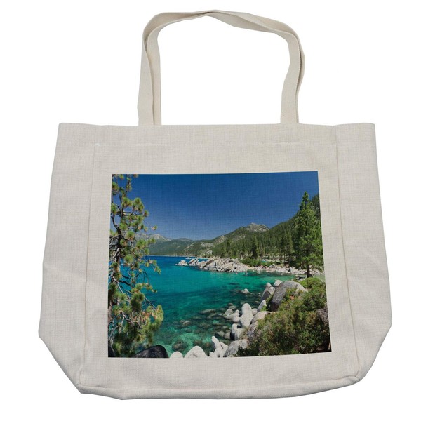 Ambesonne Lake Forest Shopping Bag, Lake Tahoe Shore Rocks Turquoise