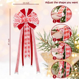 Christmas Tree Topper, 47 X 13 Inches Large Christmas Tree Topper Bow, Green Wreath Bow Tree Topper for Home Thanksgiving, Christmas, New Year Decorations