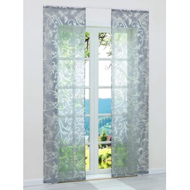 ESLIR Sliding Curtains, Burnout Panel Curtains, Set of 2 Curtains with Velcro Tape, Transparent Curtain, Grey, W x H 57 x 225 cm, Pack of 2