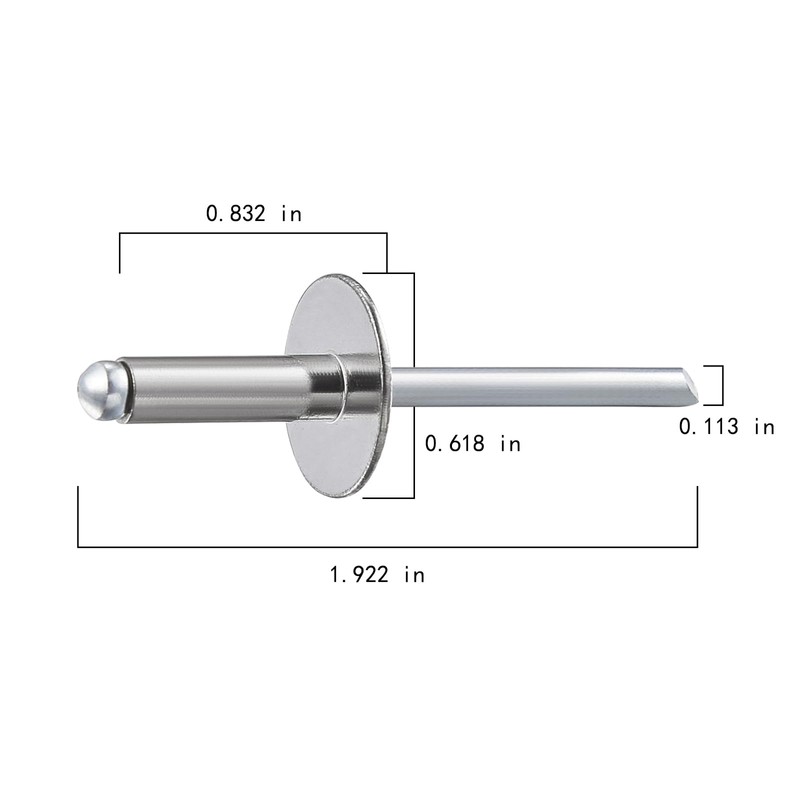Wensilon(100 pcs) 3/16 * 3/4" Large Cap Open End Stainless
