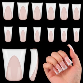 outopen 120pcs Duck Nail Tips Short Flesh Pink French Duck Tips Full Cover Fan Flare Duck Tips for Wide Press on Nail Crystal Duck Feet Nail Tips for Polygel Acrylic Extension, 12 Sizes