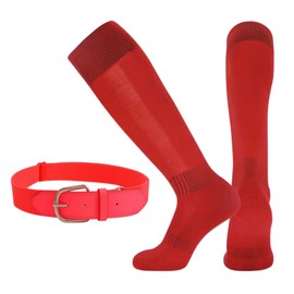 ZARSIO Baseball Belt and Socks Combo Set Adjustable Baseball Softball Elastic Waist Belt and Breathable Socks for Adult (Red)