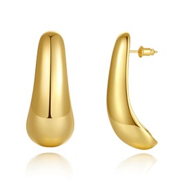 CyxenNova Big/Large Drop Earring For Women, Chunky Gold Statement Earrings Lightweight Waterdrop Teardrop Dangle Earrings Trendy Jewelry Gift, Yellow Gold, No Gemstone