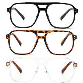 MMOWW Oversized Poilt Reading Glasses for Women Men 3 Pack Retro Blue Light Blocking Computer Reader（Black+Tortoiseshell+Transparent tortoiseshell +2.5）