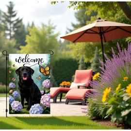 Welcome Spring Summer Black Lab Garden Flags 12x18 Double Sided