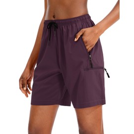 SANTINY Women's 5''/ 7''/9'' Hiking Cargo Shorts Quick Dry Lightweight Summer Shorts for Women Athletic Golf Zipper Pockets(Purple_L)