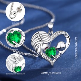 FANCIME Mum Birthstone Necklace Emerald Mother and Child Love Heart Necklace I Love You Mum Gifts Mother's Day Gifts May Jewellery Gifts for Grandmother Mum Wife, 16"+2" Inches
