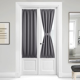 NICETOWN Blackout Door Curtains for Door Window Privacy Classroom Door Window Curtains Thermal Insulate Covering for Patio Door Glass Door Front Door, 36 inch x 64 inches, Grey, 1 Panel