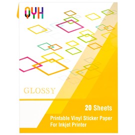 QYH Premium Printable Vinyl for Inkjet Printer-20 Glossy Sticker Paper Waterproof 8.5’’x11’’ White Labels