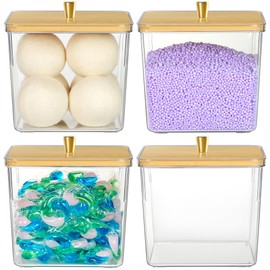 Hudgan 4 Pack Laundry Room Organization, Large Capacity Laundry Pods Container, Laundry Room Decor Organizers with Wooden Lids