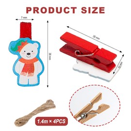 Aililong Pack of 40 Wooden Pegs Christmas Small with Jute String - Decorative Decorative Clips for Photos, Party and Christmas