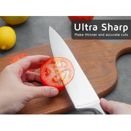 WELLSTAR Chef Knife with Sheath, Sharp Kitchen Knife 8 inch Cooking Knives with German HC Steel - Silver