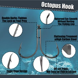 9KM DWLIFE Octopus Hooks 50/100 Pack Double Barb Eagle Claw Fishing Hooks Corrosion-Resistant Circle Hooks for Bass, Catfish, Walleye