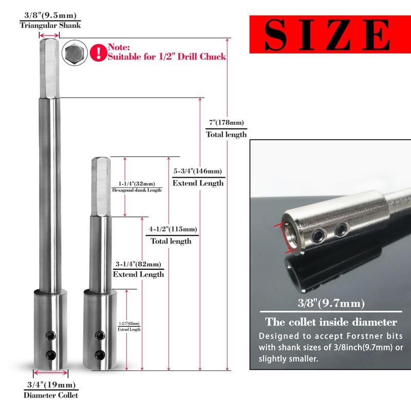 ASNOMY 2Pcs 4.5" & 7" Extra Long Forstner Drill Bit