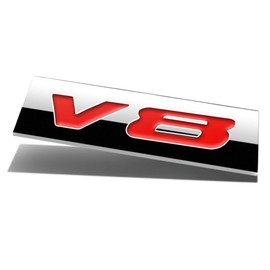 Chrome Finish Metal Emblem V8 Badge (Red Letter)