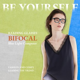 HIYANJN Bifocal Reading Glasses For Women Blue Light Computer Readers Clear Top Oversized Fashion Matte Frame Eyeglasses