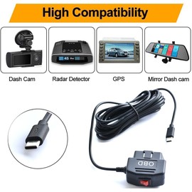 OBD2 OBD Power Cable for Dash Camera TwinPa OBD to USB-C OBDII Adapter Hardwire Charger Cable 24 Hours Surveillance and Acc Two Mode 12-36V to 5V 3A (USB-C Port)