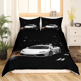 Racing Car 3D Print Bed Set Racing Car Bed Linen Set Microfibre Heavenly Quality Luxury Modern Duvet Cover with 1 Pillowcase 2-Piece 135 x 200 cm + 80 x 80 cm Boys Children