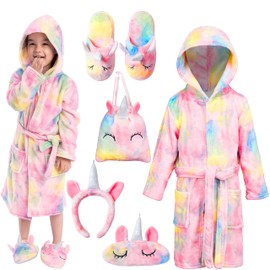 JOYIN Giggling Getup Kids Robes for Girls, Hooded Pink Toddler Bathrobe Set, Girls Christmas Pajamas