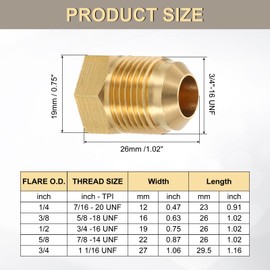 sourcing map 2Pcs 1/2" Tube OD Brass Seal Plug, 3/4"-16 UNF Male Thread 45 Degree Flared SAE Hex Pipe Fitting, Flare Tube Fittings with Tape for Air Conditioner Pipe Extension Water Gas Line