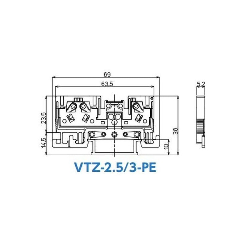 Toyo Giken VTZ Series Rail Type Terminal Block 1:2 Wire