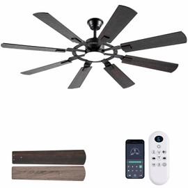 FUMLTP 62 Inch Ceiling Fans with Lights, Large Low Profile Flush Mount Ceiling Fan with Remote Control, 8 Blades Double Sided, Reversible DC Motor, Silent Timing, Brown Indoor Outdoor Ceiling Fan