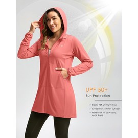 Women's UPF 50+ Swim Cover Up Sun Protection Hoodie Long Jacket SPF Lightweight Beach Cover Ups for Women(Coral,3XL)